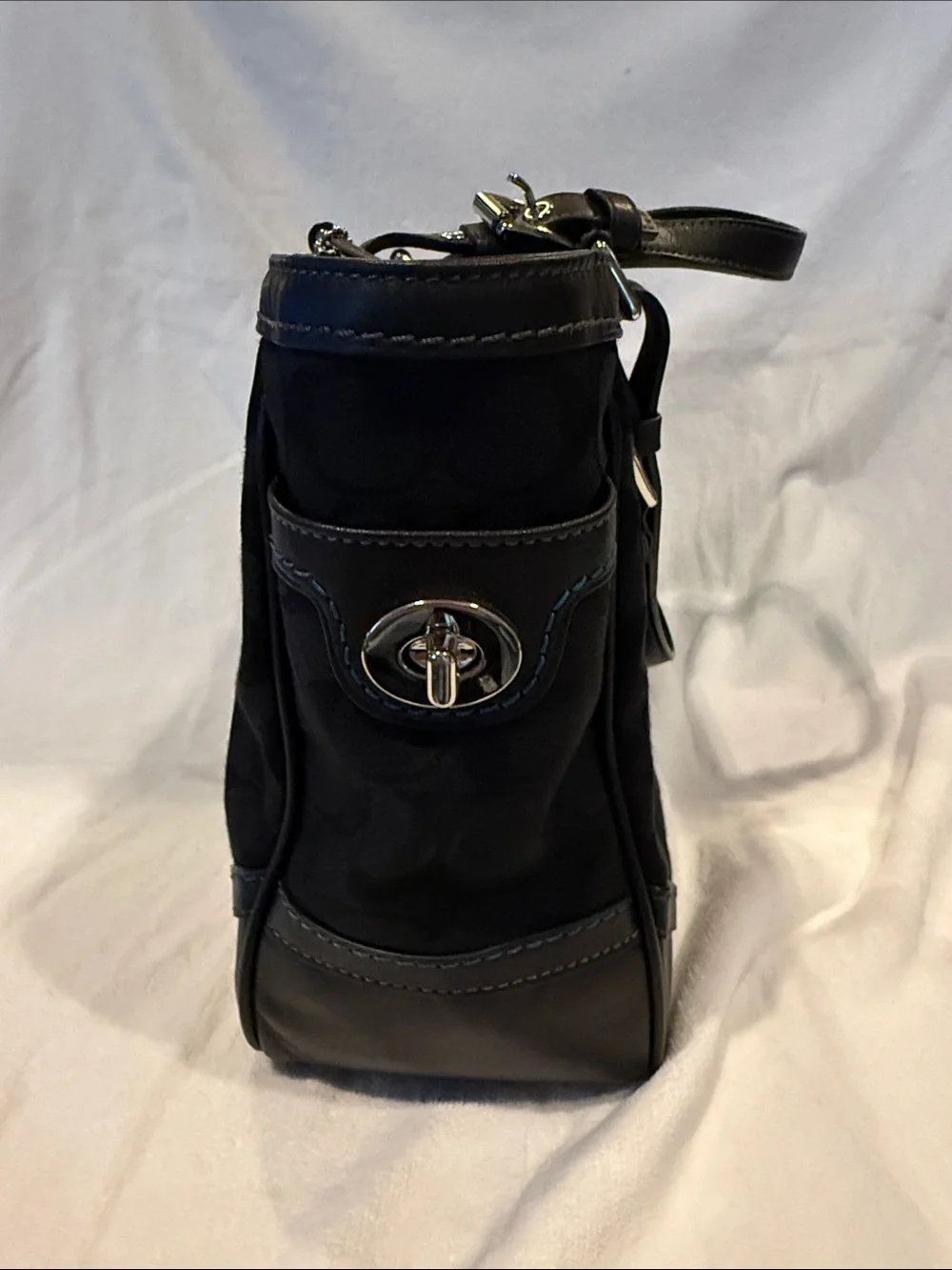 Coach Black Signature Jacquard Tote with Leather Accents